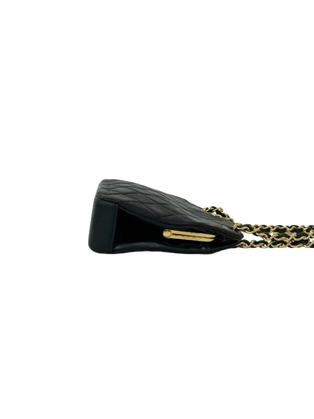 Chanel Vintage Quilted Coco Lambskin Kiss Lock Shoulder Bag Black